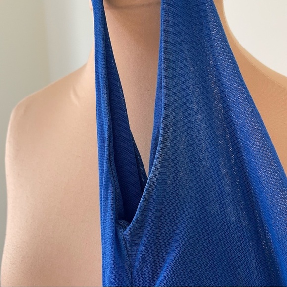 Jean Paul Gaultier Fuzzi Blue Mesh Sleeveless V-Neck Knot Front Dress EUC Size S - Picture 7 of 8